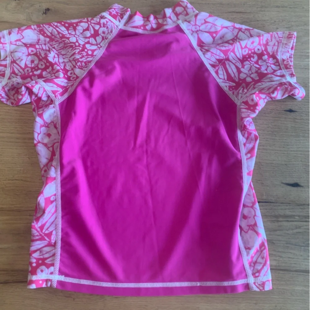 Coolies Floral Tropical Rashguard  Pink White Girls 12 Preloved‎